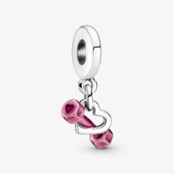 Pandora Dumbbell & Heart Dangle Charm - Picture 1 of 4